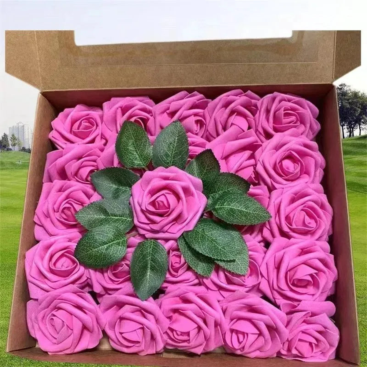 Rose Artificial Flowers 15/25/100pcs Foam Fake Roses Wedding Bouquets Centerpieces Mothers Day Valentines Gifts Party Decoration - rose red | 25PCS no box leaves
