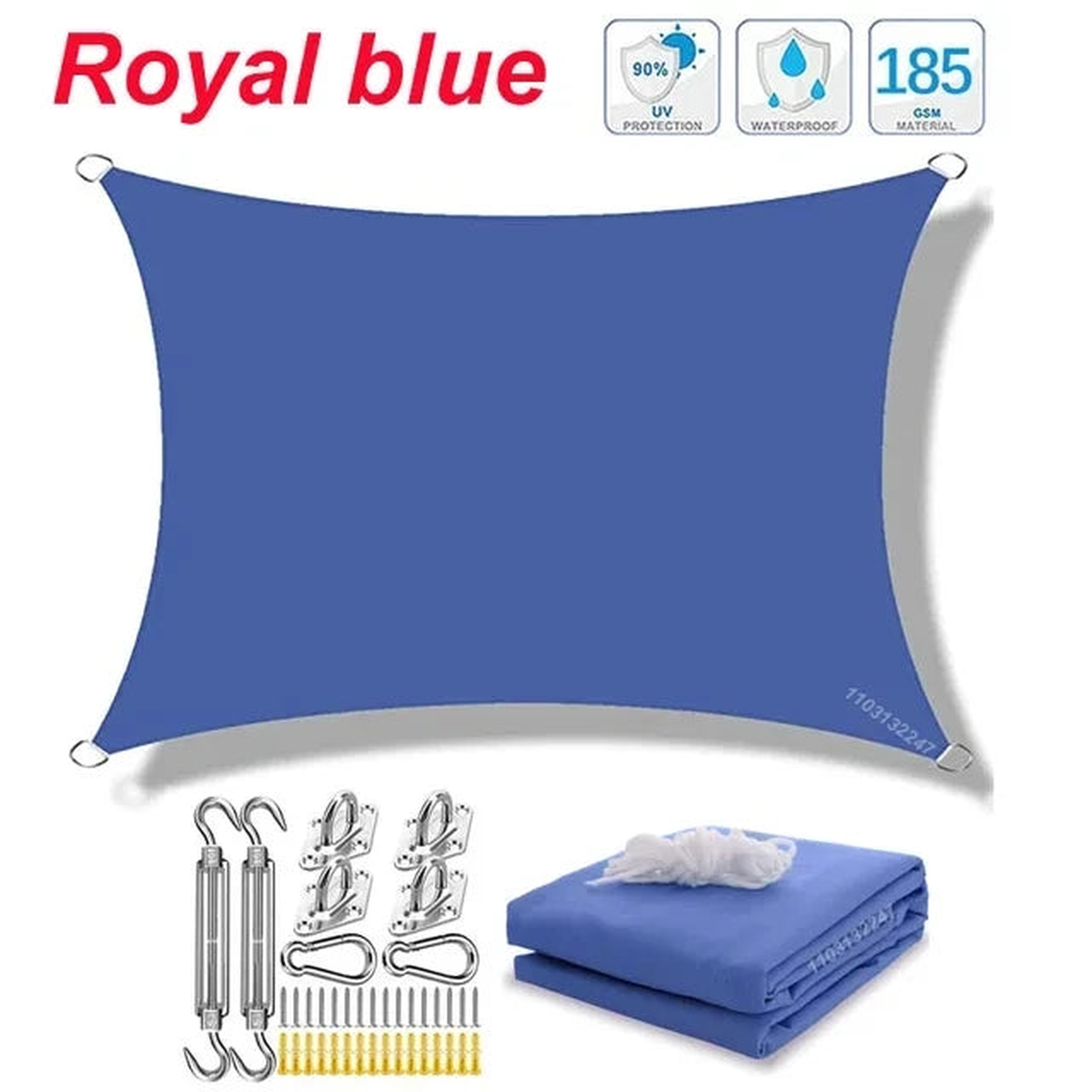 Waterproof sunshade sail shed rectangular UV blocking sunshade shed outdoor garden terrace sunshade canopy - Royal blue Set | 300x400cm