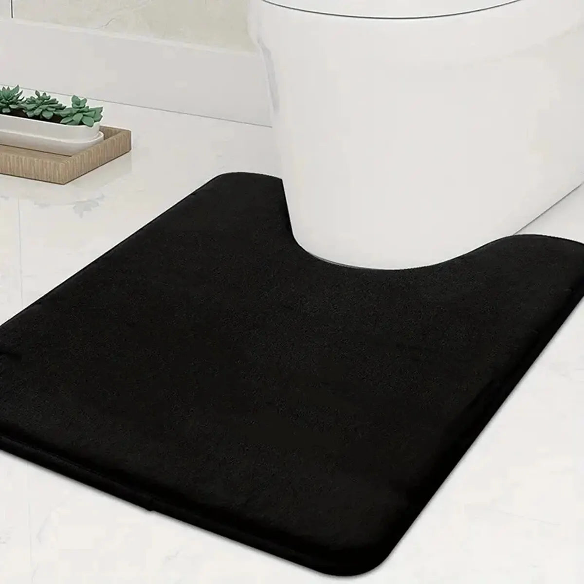 U-SHAPE Bathroom Floor Mat Toilet Mat Anti-slip Bathroom Mat Absorbent Bath Mat Home Decoration - Black | 50cm x 60cm