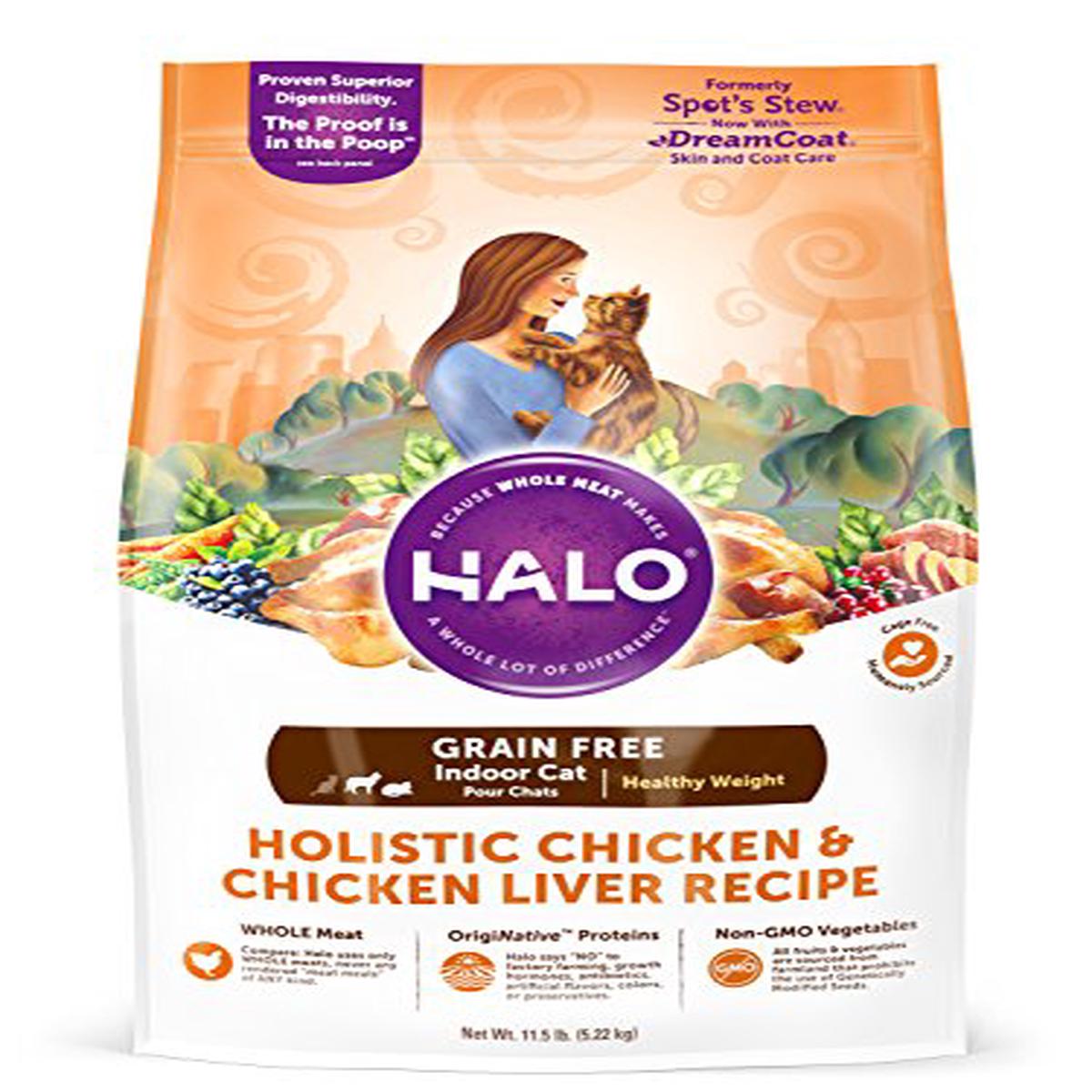 Halo Holistic Healthy Weight Dry Cat Food for Indoor Cats, Grain Free Chicken and Chicken Liver, 11.5 LB Bag of Indoor Cat Food - 11.5 lb