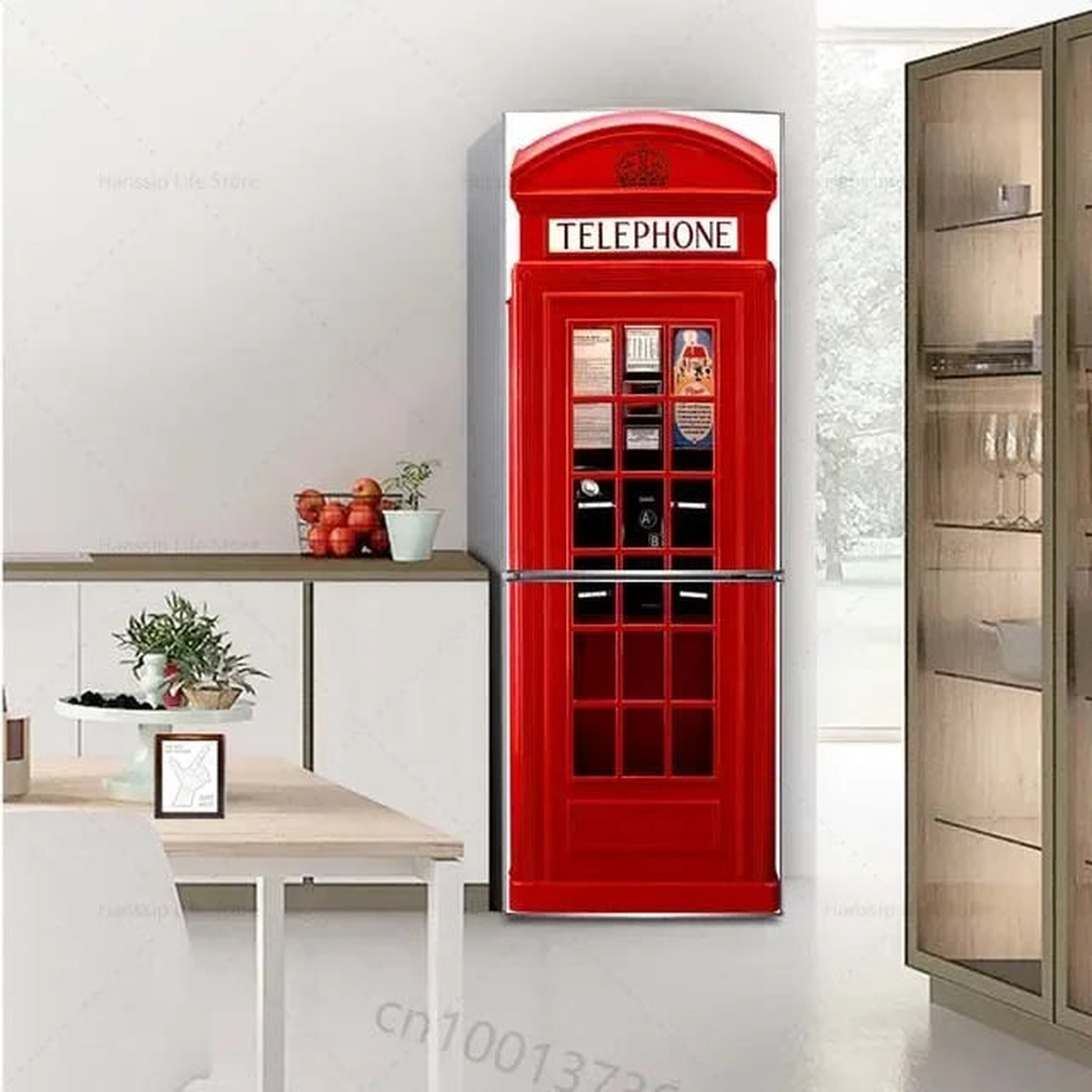 Red Wine Glass Mural Refrigerator Door Art Mural Sticker, Peel and Stick Phone Booth Coffee Wallpaper for Fridge Door Decals - 23 | 60x180cm (cut 2pcs)