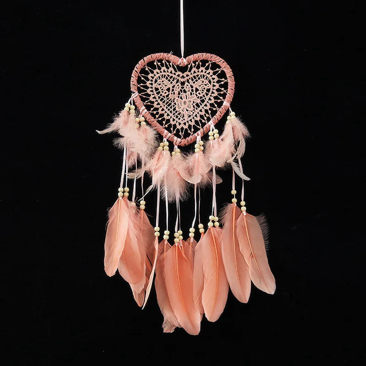 Valentine Bohemian Dream Catcher Handcrafted Wall Hanging Feather Wind Chime Pendant Perfect Gift for Spiritual & Boho Lovers - Orange