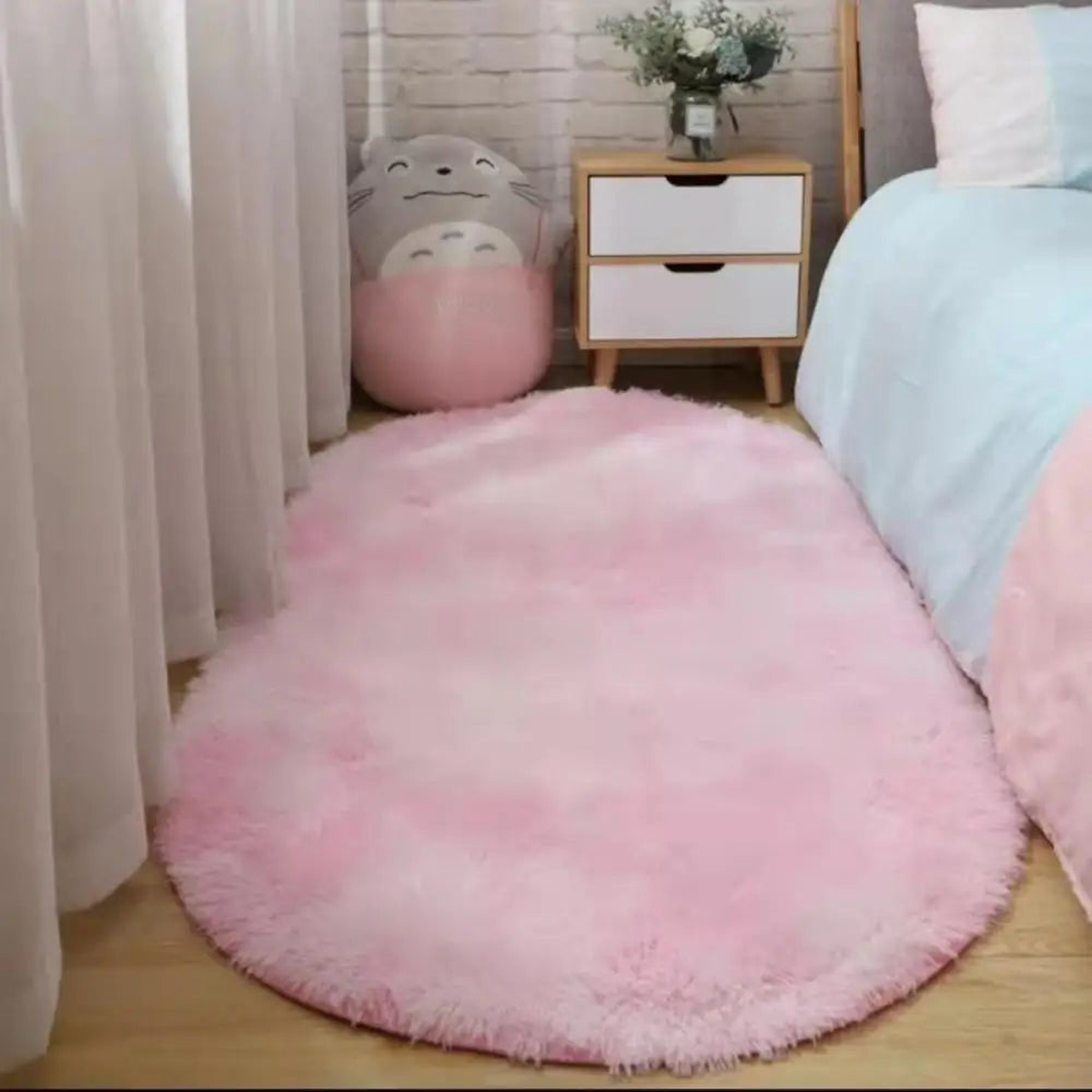 VIKAMA Nordic ins thickened long hair tie-dyed silk hair carpet Modern simple oval bedroom bed rug, living room sofa rug - Pink | 500MMx800MM