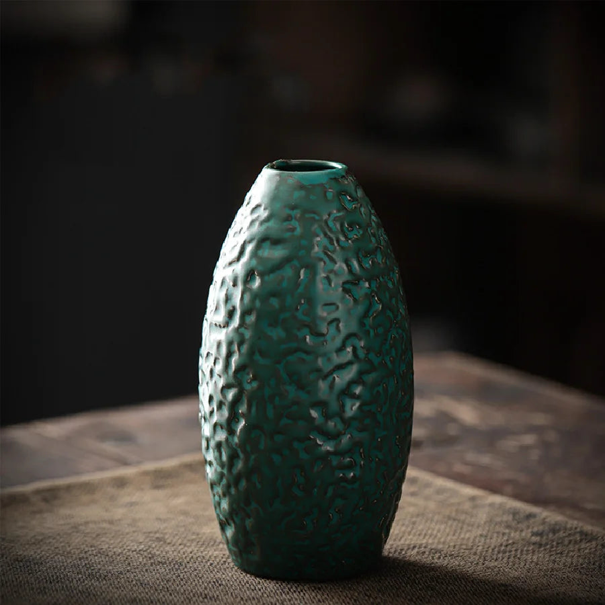 Vintage coarse pottery small vase, Japanese style living room dining table, hydroponic flower set, home decoration ornament - green-C