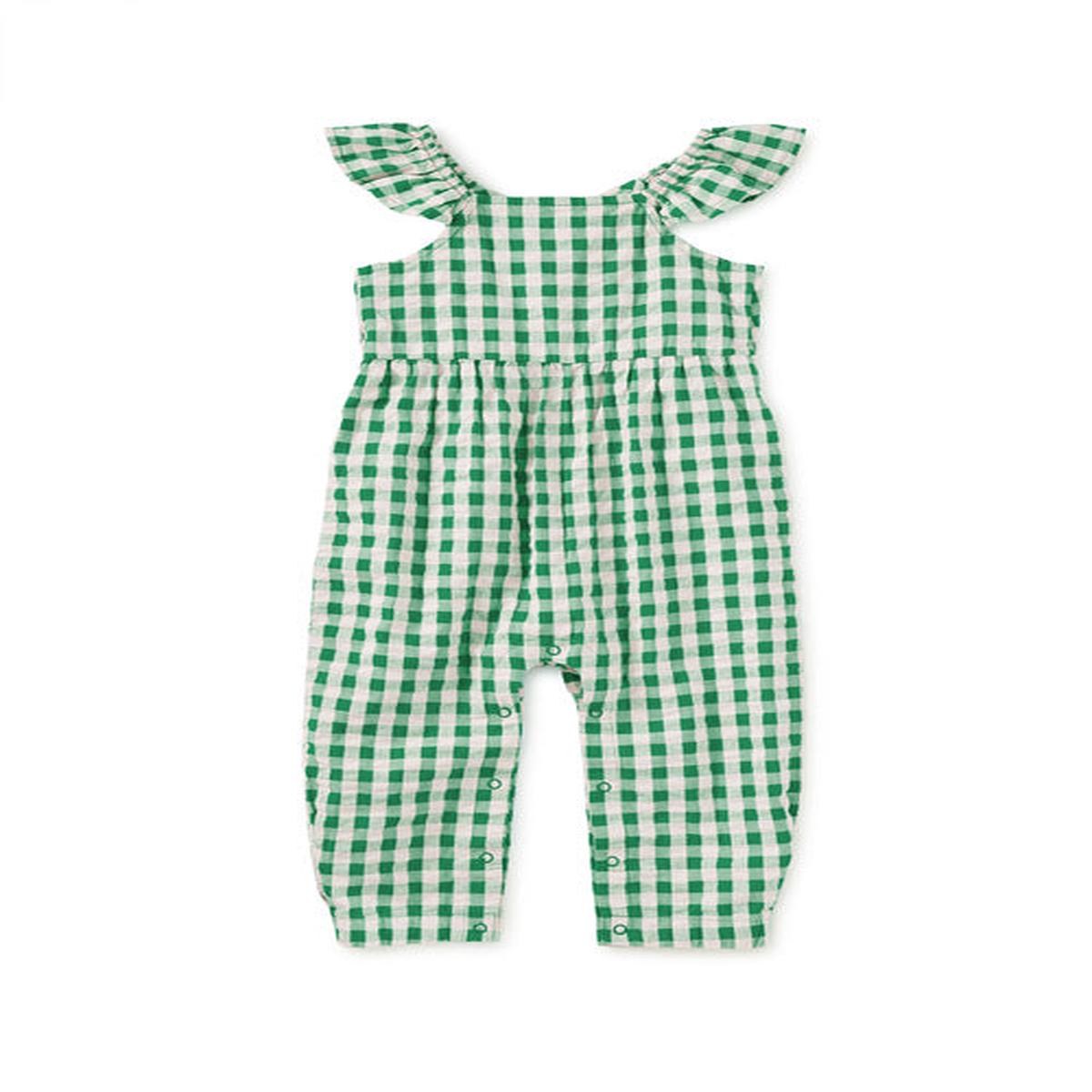 Green Gingham Flutter Button Back Romper - 6/9 months