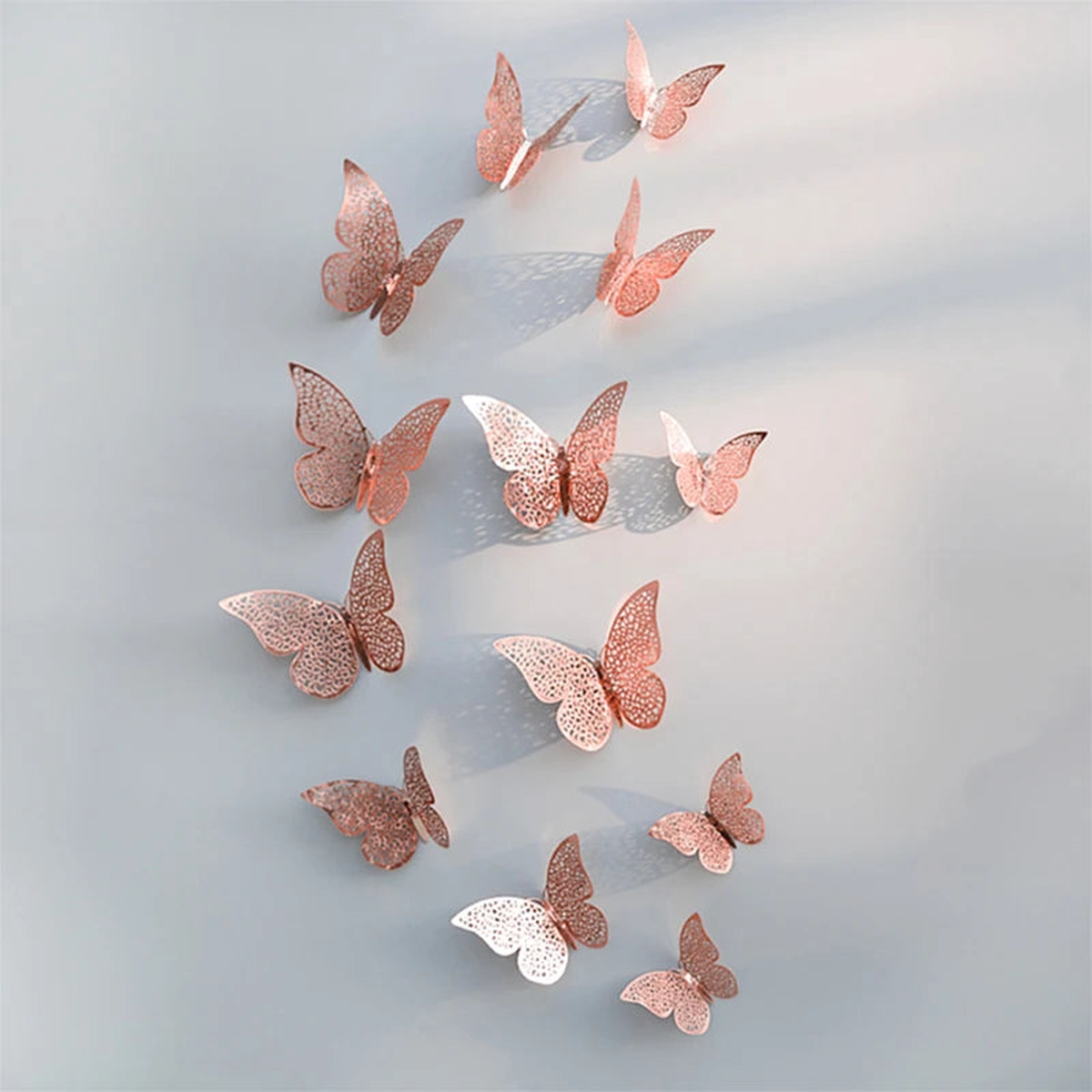 New Mirror Paper Iridescent Purple Green Blue 3D Hollow Butterflies Wall Stickers Butterfly Decal Birthday Party DIY Decorations - Rose Gold B