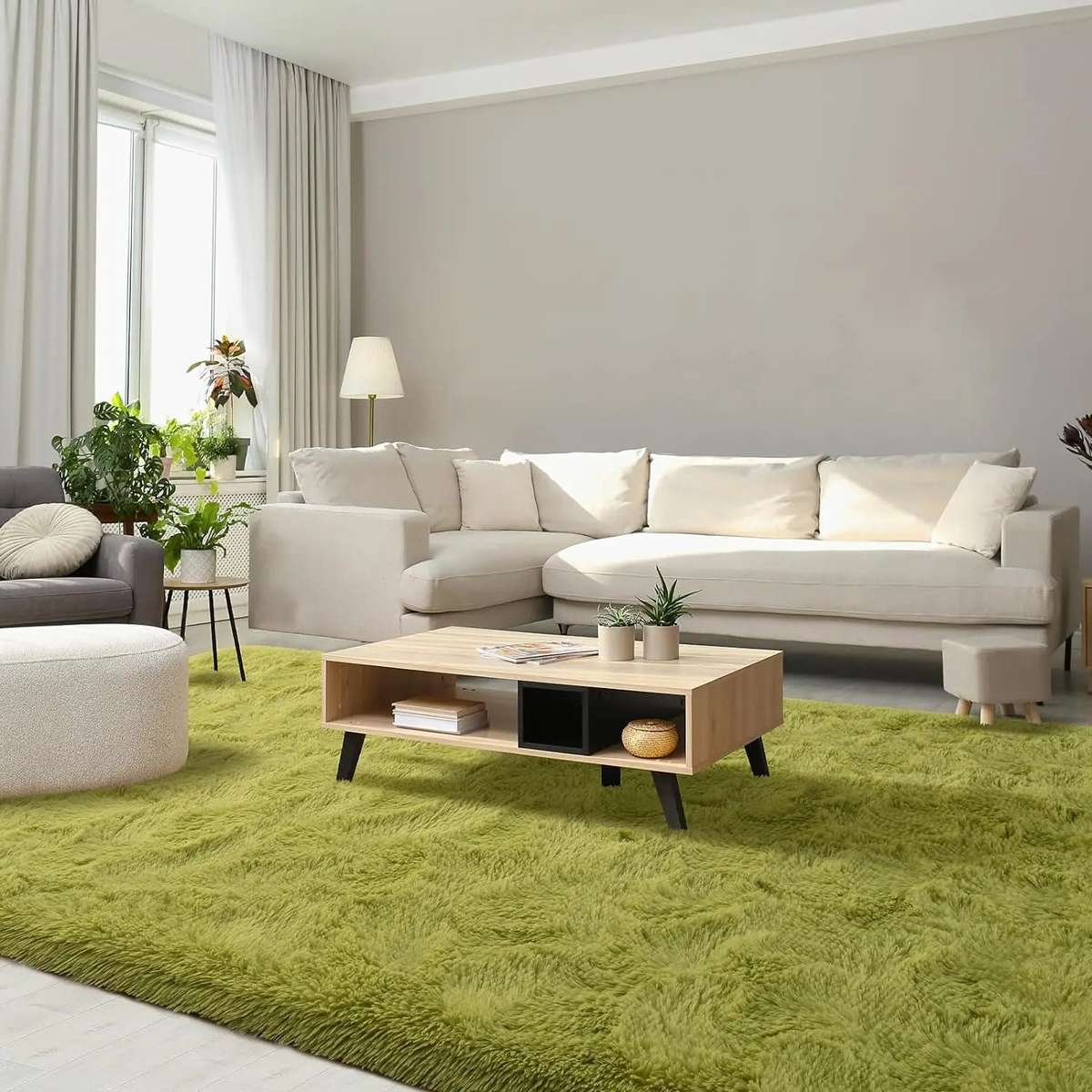 Silk Wool Carpet Living Room Plush Rug Bed Room Floor Fluffy Mats Non-slip Home Decor Soft Velvet Carpet Kids Room Blankets - Green | 140x200cm