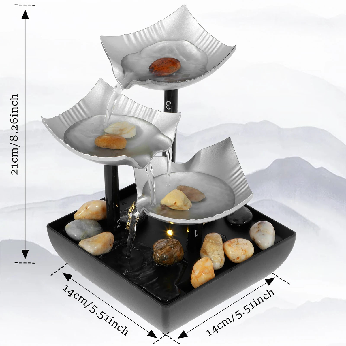 Tabletop Fountain Waterfall Indoor Cascading Resin-Rock Waterfall Fountain with LED Light Multifunct Home Ornament Craft - C