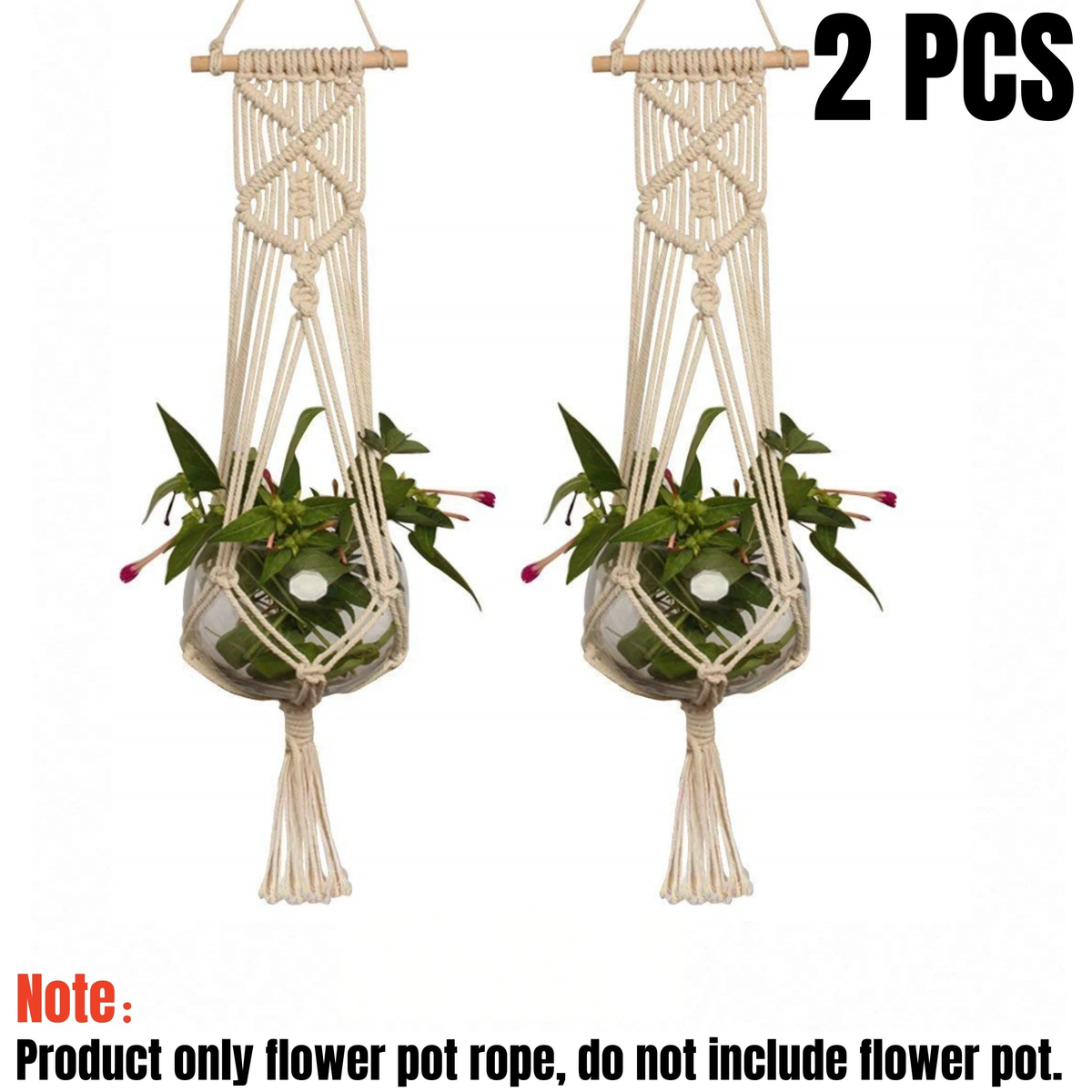 1/2Pcs Handmade Macrame Plant Hanging Rope Flower Pot Planter Hanger Wall Decor Courtyard Garden Plant Hanging Basket Rope - 2PCS