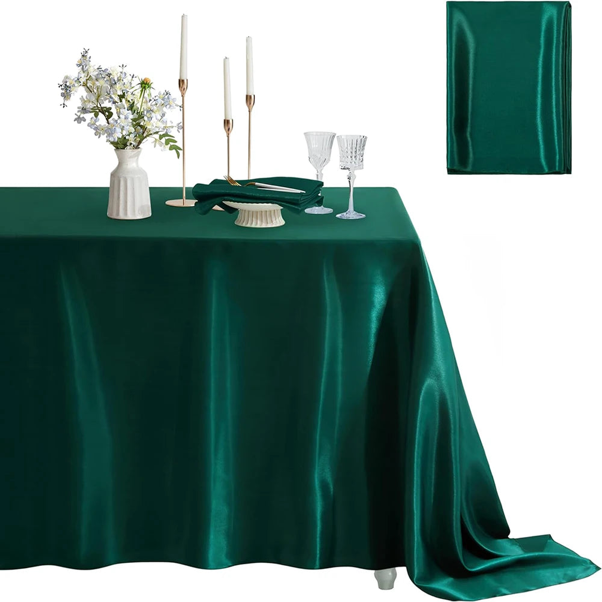 Rectangle Satin Tablecloth Wedding Table Cloth White Black for party Birthday Events Banquet Decor Home Dinner Tablecloths - Blackish green | China Mainland | 145x160cm