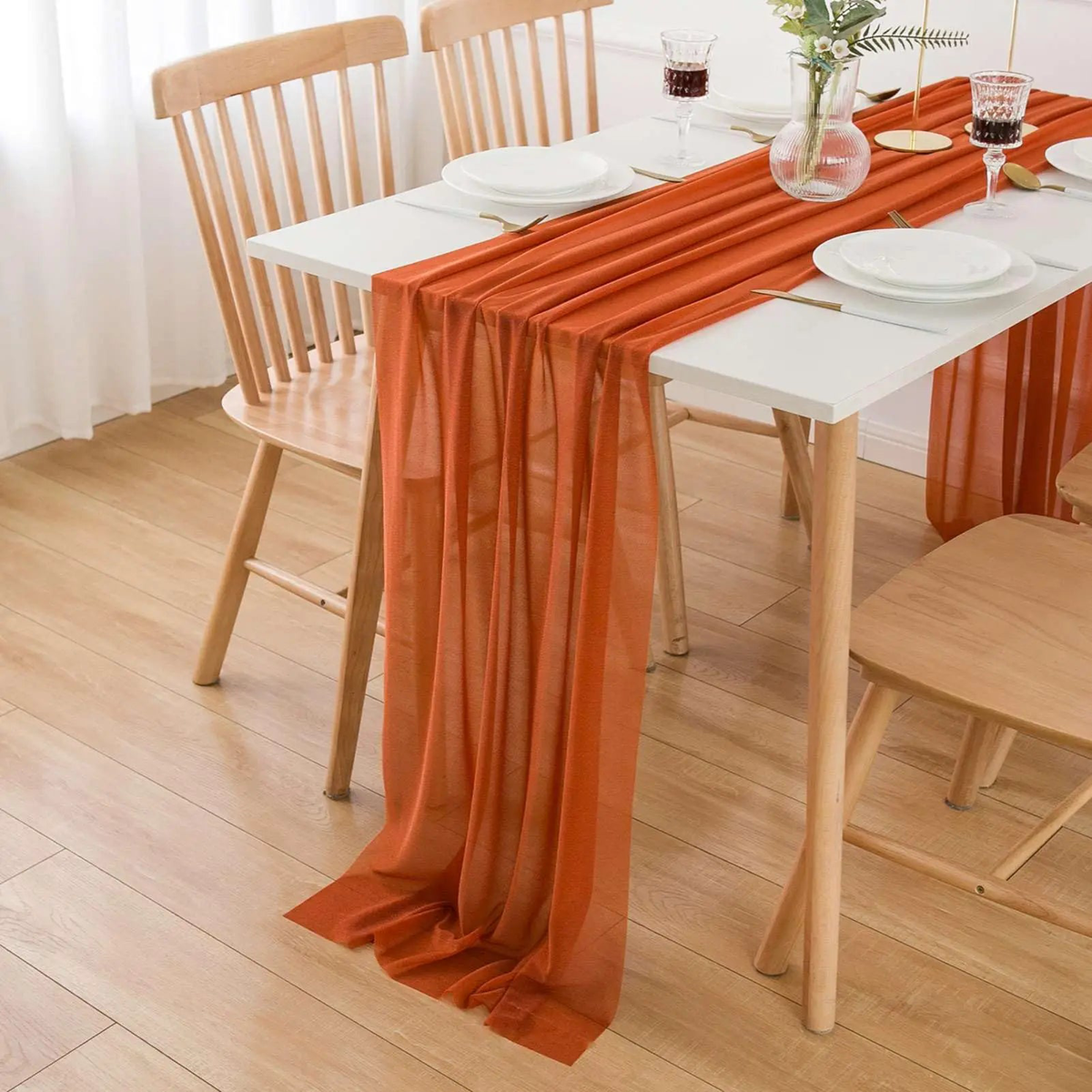 Chiffon Table Runner Sheer Fabric Silk for Boho Sheer Fabric Wedding Arch Overlay Draping Decoration Birthday Party Table Decor - orange | 75x1000CM