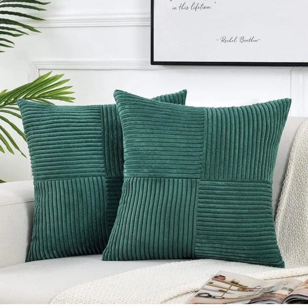 Splicing Cushion Cover Boho Decorative Corduroy Throw Pillow Covers 18x18 Inch for Couch Bed Sofa Room Farmhouse Fall Home Decor - Green | 50x50CM