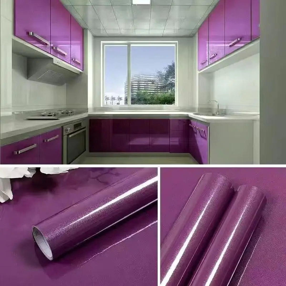80cm Marble Vinyl Film Self Adhesive Wallpaper for Bathroom Kitchen Ambry Paper Livingroom Furniture PVC Waterproof Wall Sticker - pearl violet | 3mx60cm