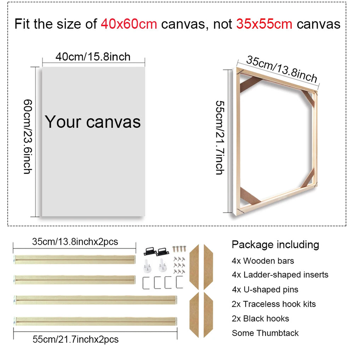 40x60 50x70 40x50cm Canvas Frame Wooden Frames Wooden Photo Oil Painting Canvas Diamond Painting Frames Canvas Wood Wall Frame - 35x55CM