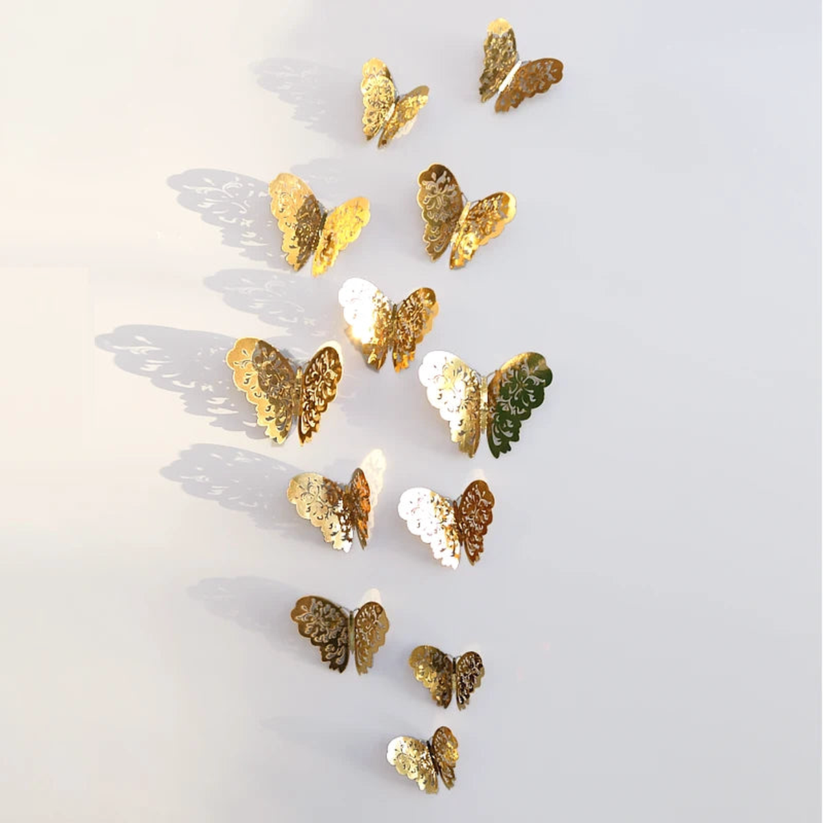 New Mirror Paper Iridescent Purple Green Blue 3D Hollow Butterflies Wall Stickers Butterfly Decal Birthday Party DIY Decorations - Gold A