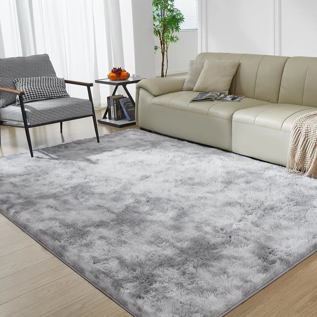Silk Wool Carpet Living Room Plush Rug Bed Room Floor Fluffy Mats Non-slip Home Decor Soft Velvet Carpet Kids Room Blankets - Gray | 120x160cm