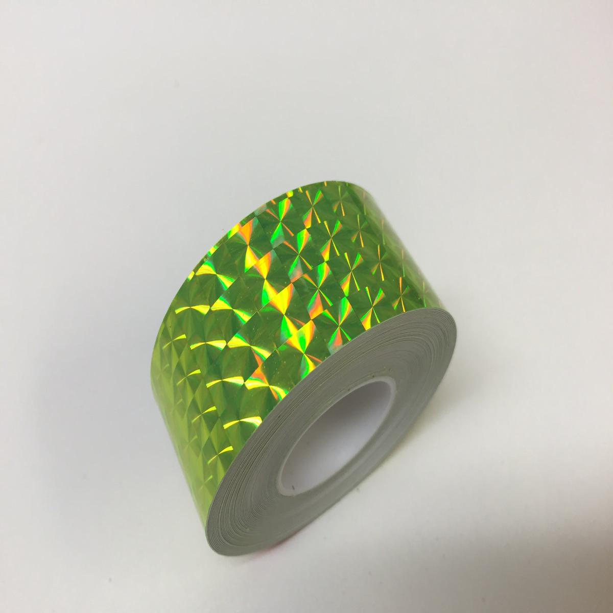 Surplus 1 inch x 150 foot rolls of Prism Tape, Holographic Iridescent 1/4" Mosaic - flo yellow