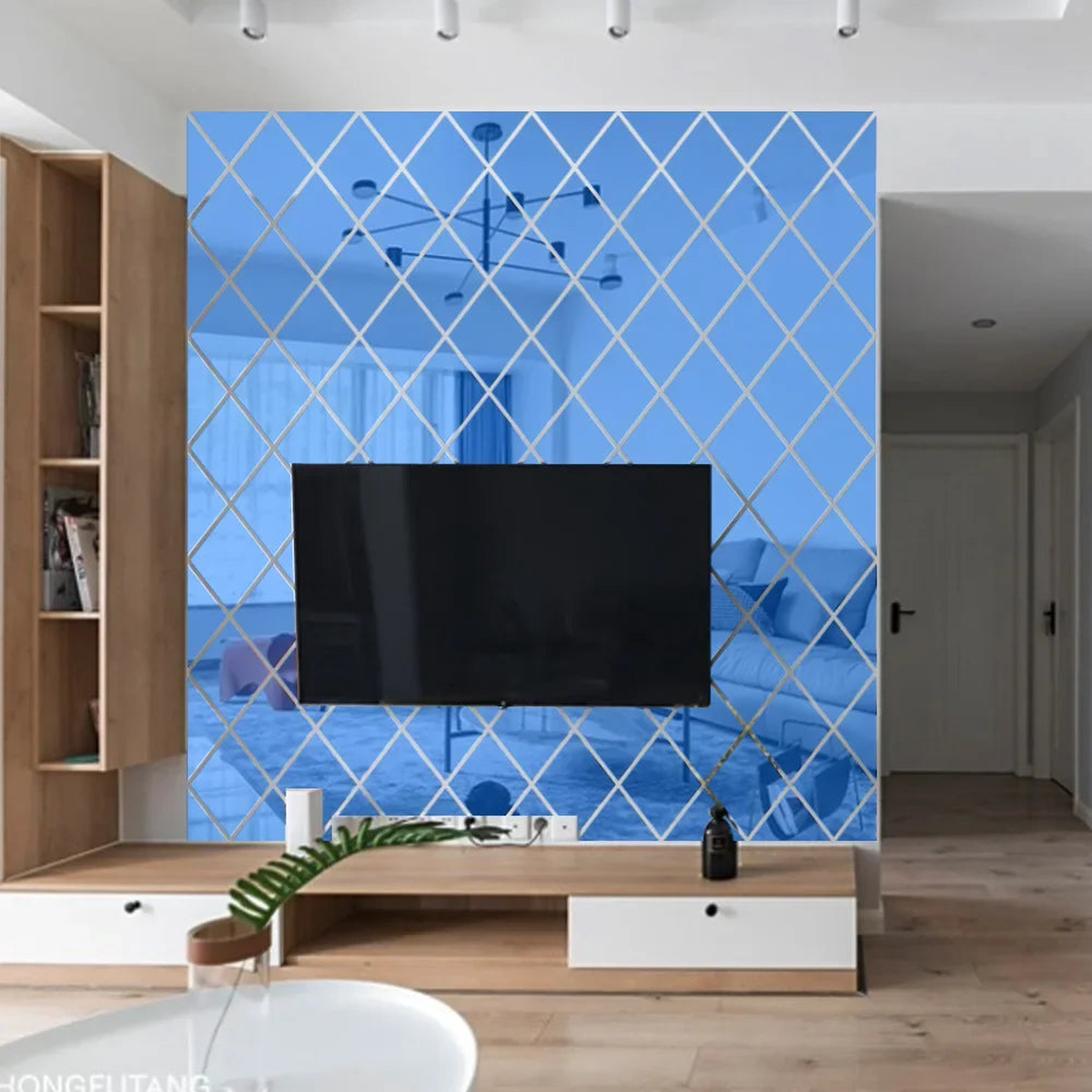 3D Mirror Stickers Acrylic Triangles Self-adhesive Diamonds DIY Wall Mirror Stickers for Living Room Home Decor 10/17/32/58Pcs - Blue | 25x50cm 10pcs