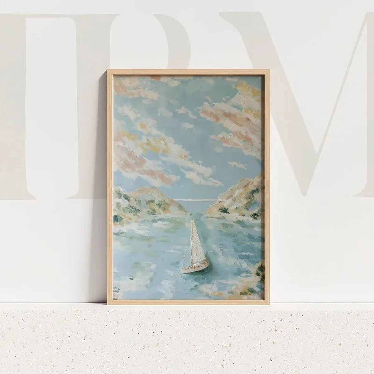 Abstract Coastal Light Blue Ocean Sky Seascape Poster Beach Waves Shoreline Canvas Painting Wall Art for Living Room Home Decor - 14 | 20X30cm Unframed