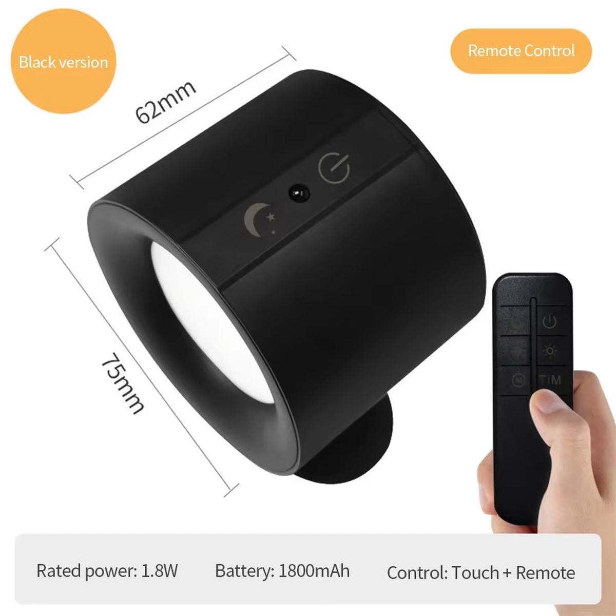 GlowFlex Touch Wall Lamp  Dual Head LED Light with Remote, 360 Rotation & USB Rechargeable Design - Black