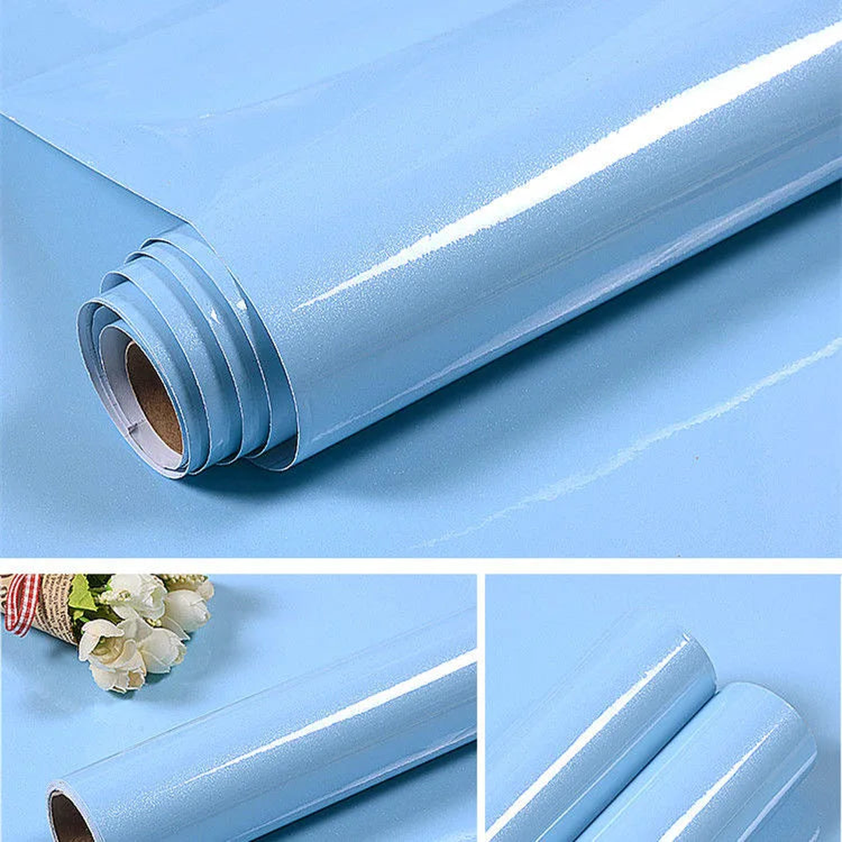 80cm Marble Vinyl Film Self Adhesive Wallpaper for Bathroom Kitchen Ambry Paper Livingroom Furniture PVC Waterproof Wall Sticker - pearl blue | 5mx80cm