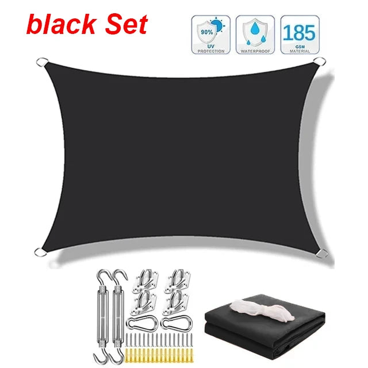 Waterproof sunshade sail shed rectangular UV blocking sunshade shed outdoor garden terrace sunshade canopy - black Set | 400x400cm