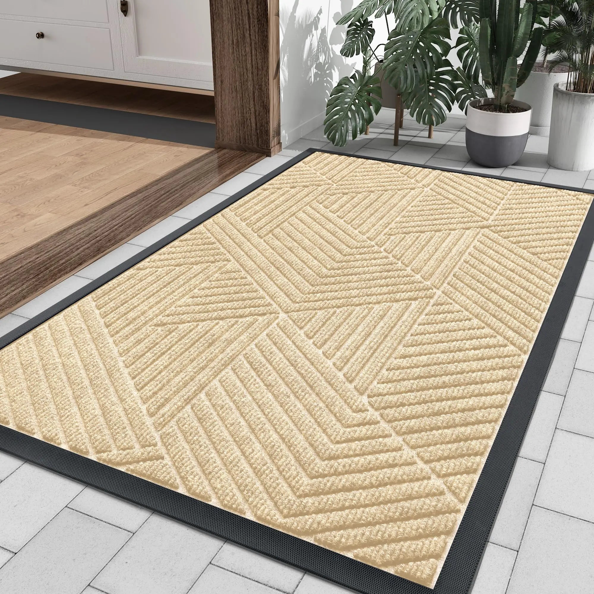 Olanly Inside Front Doormats Low Profile Entryway Rugs Absorbent Outdoor Rug Heavy Duty Non-Slip Washable Welcome Mat Rubber Mat - Beige | 43.3x75cm | China Mainland