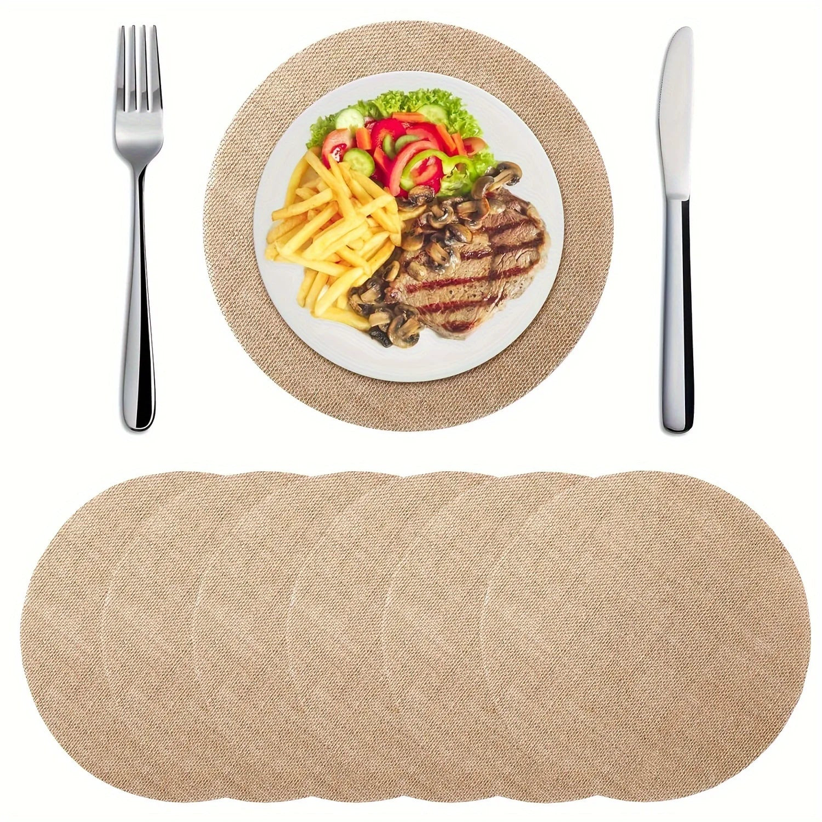 6pcs 12 Inches Bohemian Country Round Placemats Heat Resistant Jute Table Mat Rustic Table Decoration Wedding Dinner Supply - 6pcs | 30cm