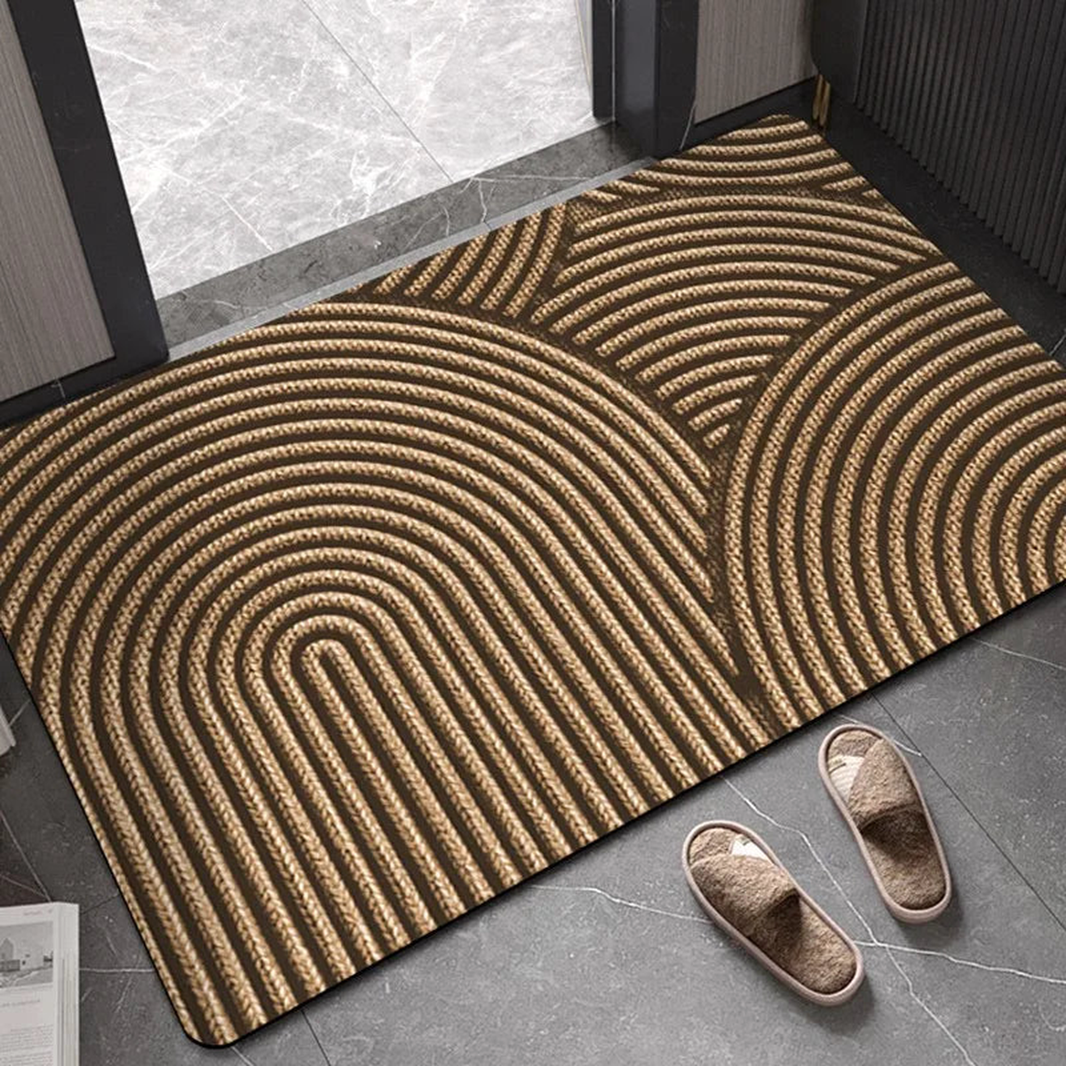 Bathroom diatom mud printed floor mats shower room door absorbent foot mats toilet dirt-resistant non-slip mats door mats - Brown | 50x80cm