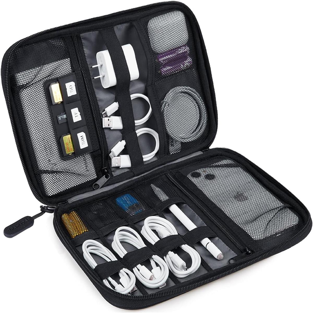 Electronics Organizer Travel Case, Small Cable Organizer Bag for Travel Essentials, Travel Tech Organizer as Travel Accessories, Cord Organizer for Phone, Power Bank, SD Card, Black - Black