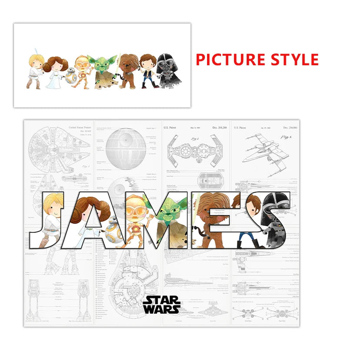 Personalized Space Wars Name Word Art Print Sci-Fi Character Poster Canvas Painting Wall Art Gift Home Decor - EPB13925DL | 50x70 cm No Frame