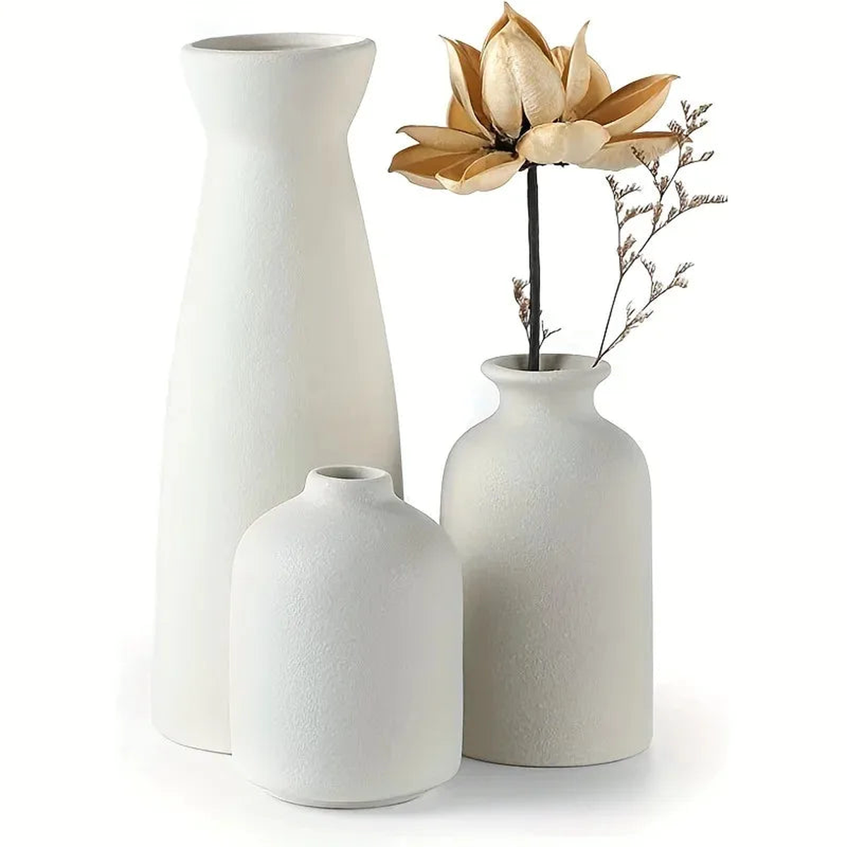 Set of 3 Ceramic Vases for Country Home Decor, Modern Farmhouse Decor, Living Room Decor, Bookshelf Decor, Table Decor Vases - White G4383A