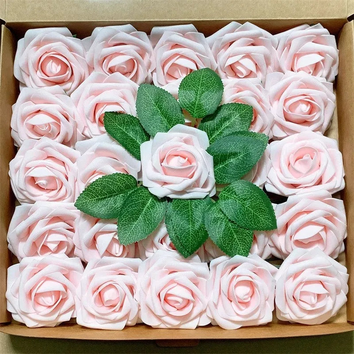 Rose Artificial Flowers 15/25/100pcs Foam Fake Roses Wedding Bouquets Centerpieces Mothers Day Valentines Gifts Party Decoration - light pink | 15PCS no box leaves