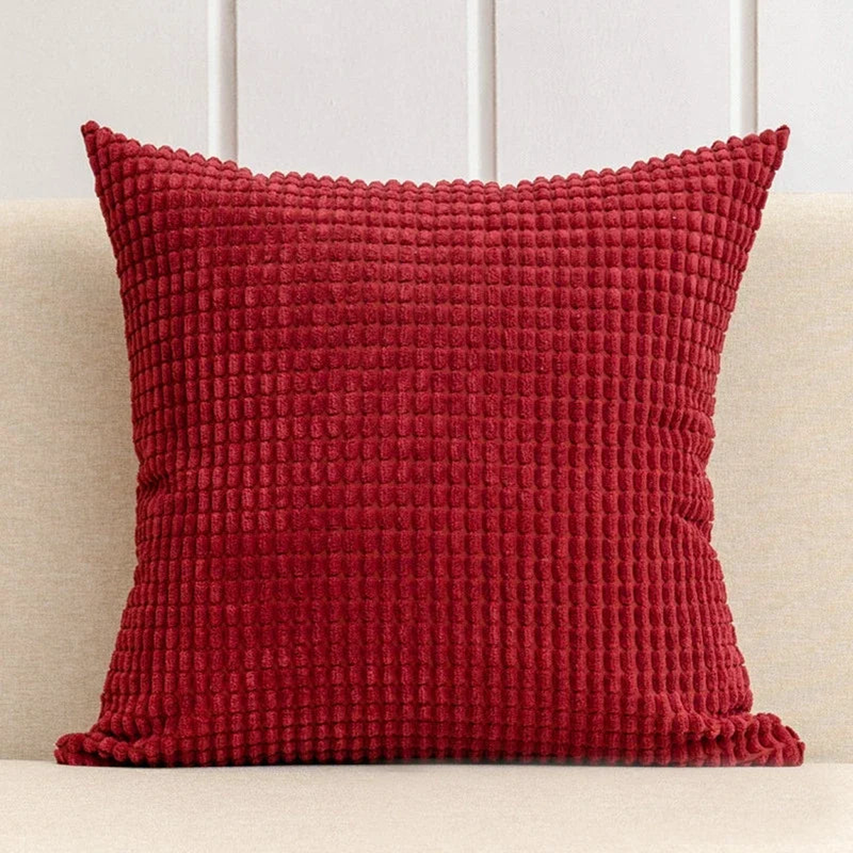 Soft Corduroy Corn Grain Home Decorative Cushion Cover 40/45/50cm Solid Color Throw Pillow Case For Bedroom Sofa Chair Car - Burgundy | 40x40CM
