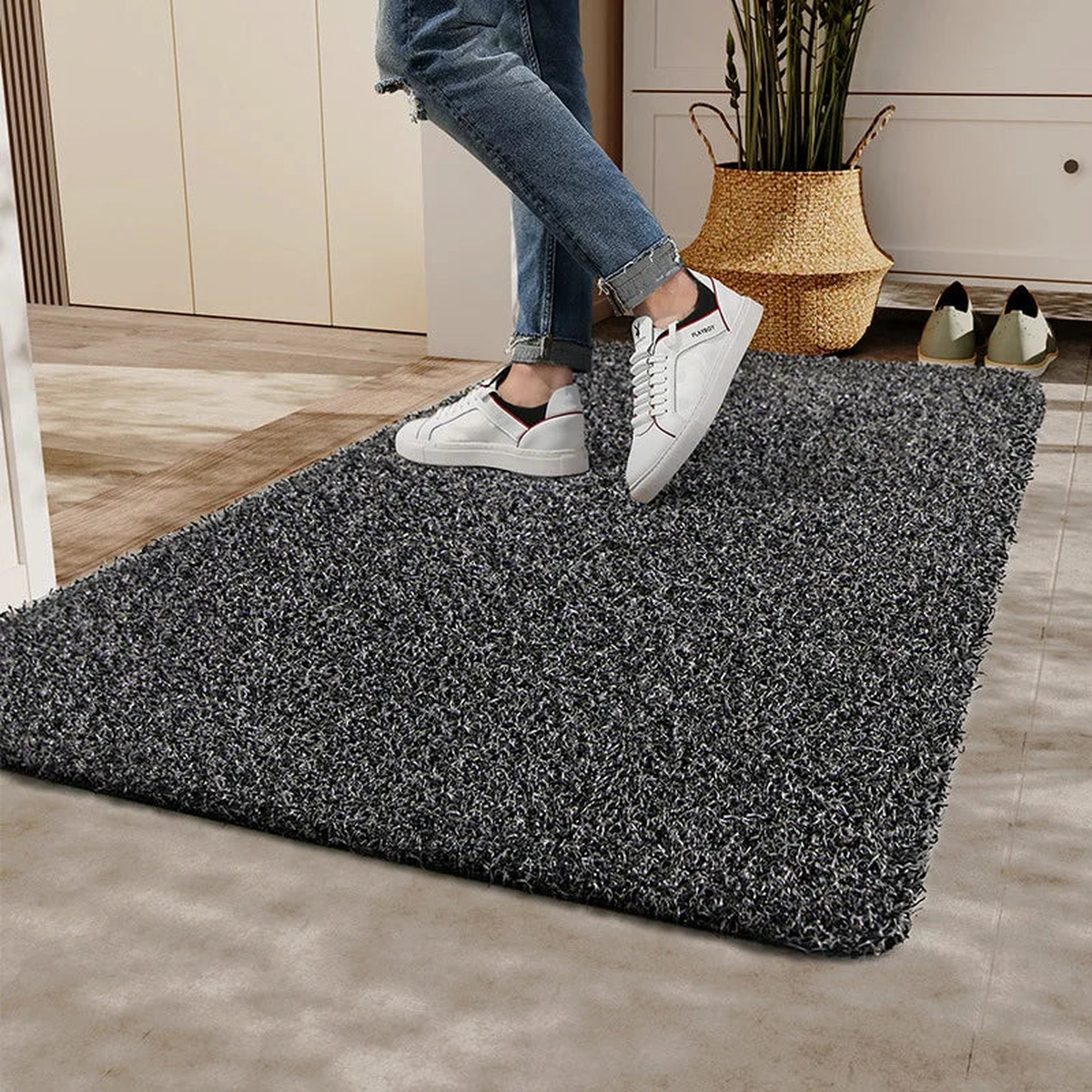 Coconut Silk Floor Mat Mud Scraping Dust Removal Anti Slip Doormat Household Entrance for Outdoor and Indoor Adjustable Cutting - Black | 60X90cm