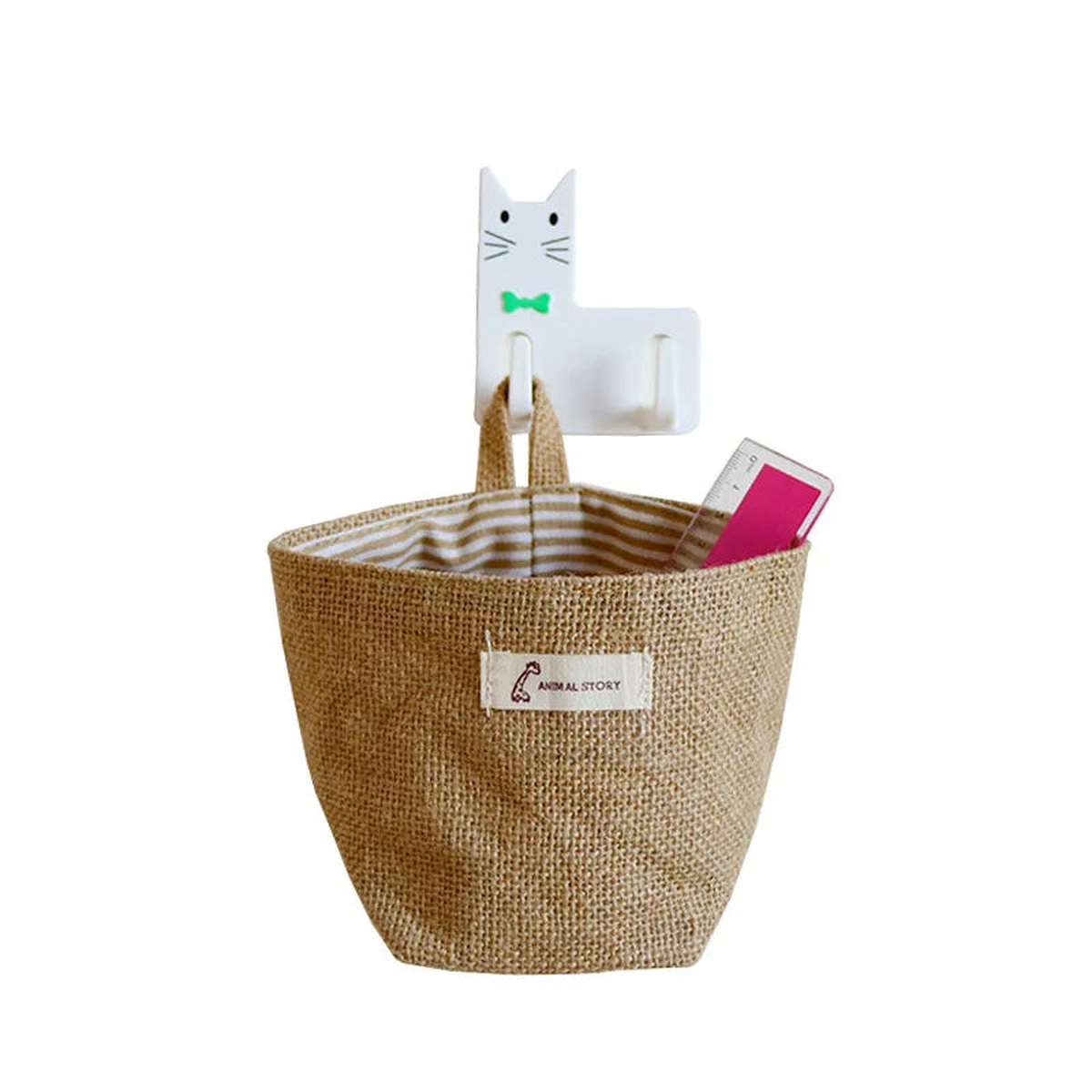 Fabric hanging jute storage basket Round storage hanging bag Foldable - Yellow Stripe