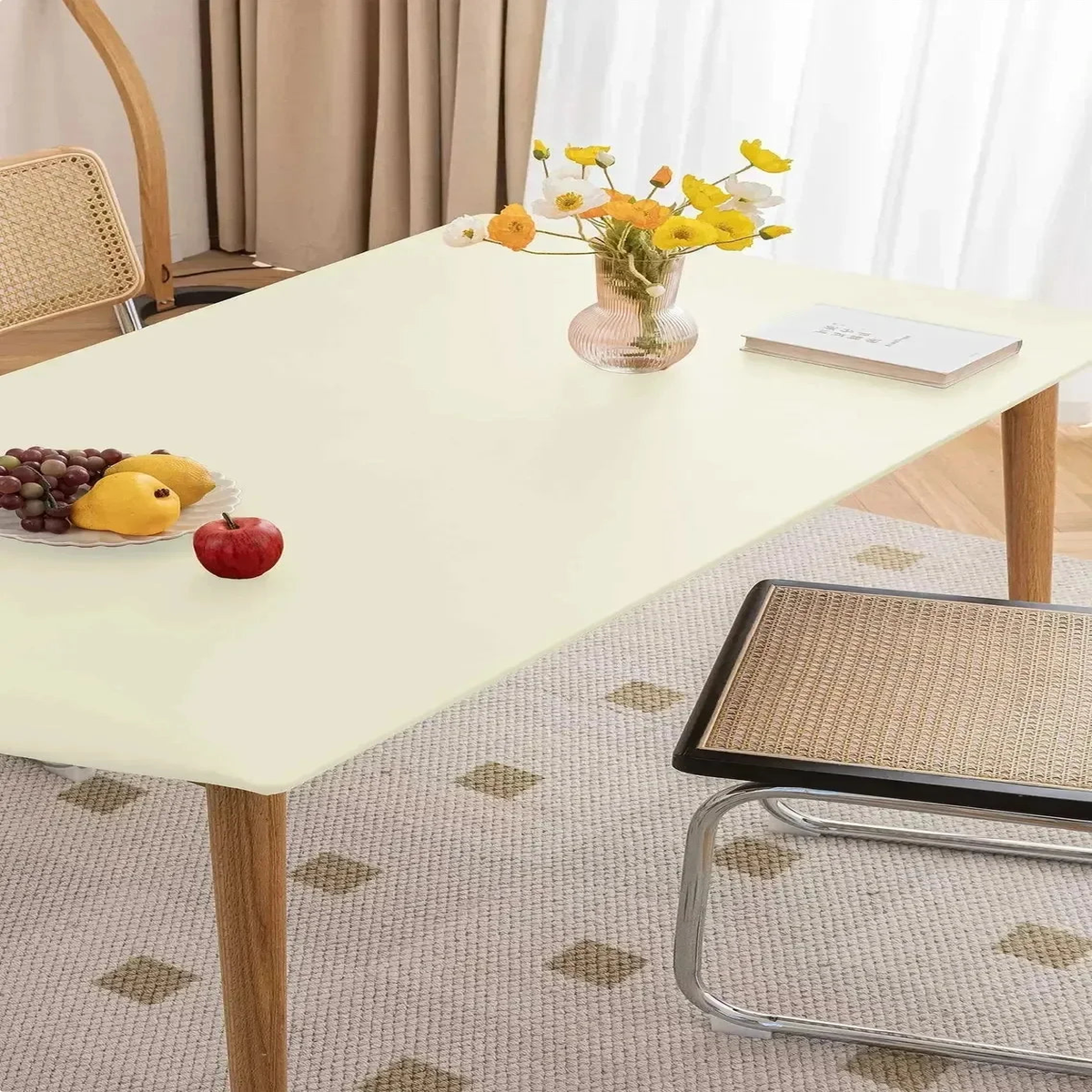 1PC Leather Elastic tablecloth Custom Square Round Table cover Waterproof dinning table cloth Protector Desk mat - WHITE | 60x120cm