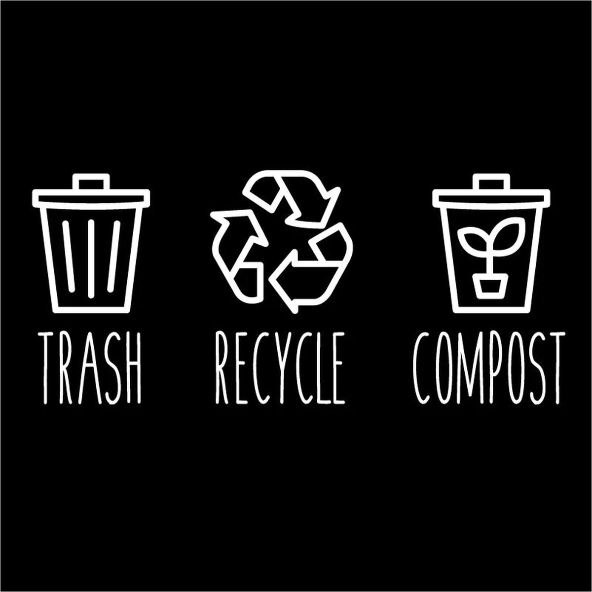 Trash and Recycle Rubbish Trash Can Wheelie Bin Vinyl Sticker Compost Decals Farmhouse Laundry Pantry Kitchen Organization Decal - QT15063White | Height is 20 cm