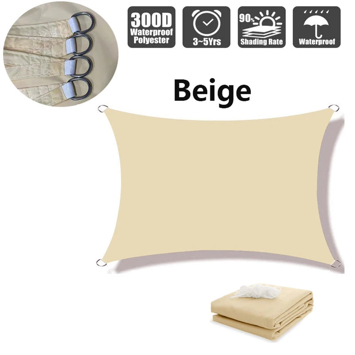 waterproof sunshade sunshade protective cover canvas camping sunshade cloth large outdoor rain and snow shed garden terrace - Beige | 300x500cm