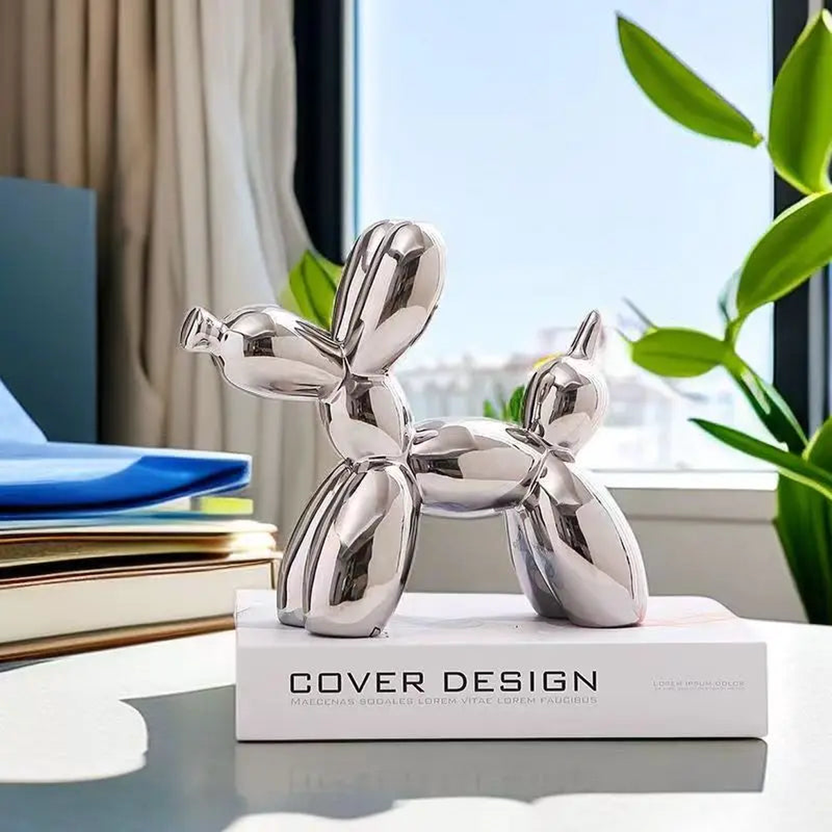 ceramics Balloon Dog Sculpture Home Decor room Decoration Accessories Office Nordic Animal Decorative Sculptures and Figurines - Silver | 11cmX4.5cmX11cm | China Mainland