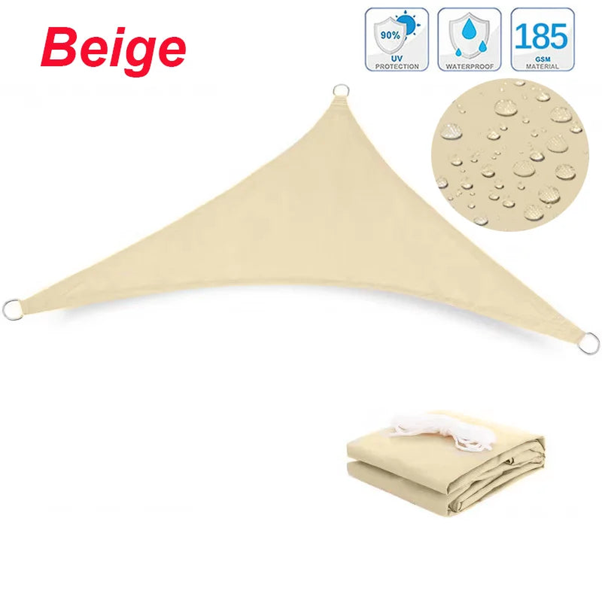 Multi-size Triangle Sun Shade Sail Waterproof Outdoor Garden Patio Party Sunscreen Awing Sun Canopy For Beach Camping Pool - Beige | 300x300x300cm