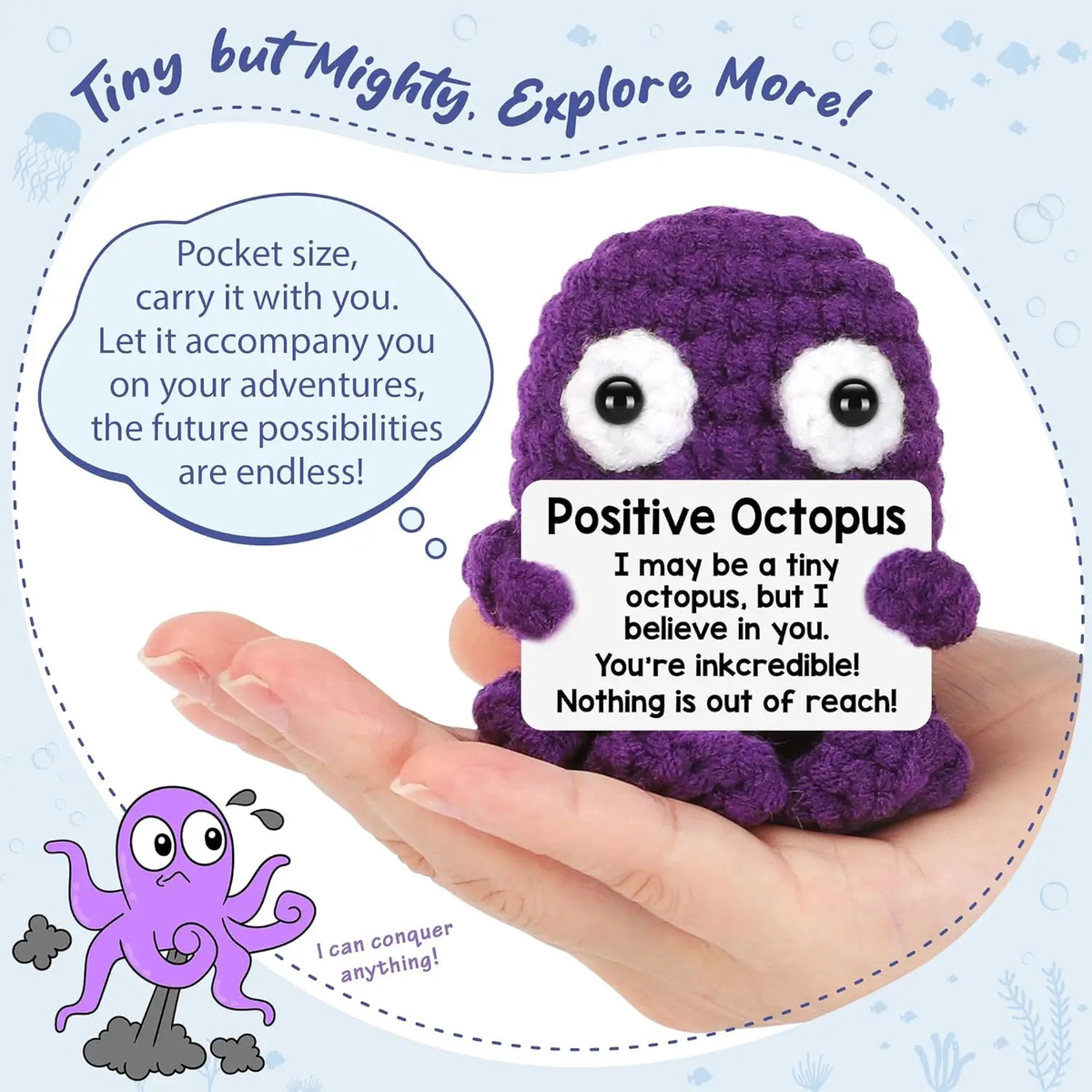 Positive Energy Duck Doll Hug Pocket Mini Handmade Plush Wool Knitting Dolls Funny Emotional Support Crochet Gift for Birthday - Octopus
