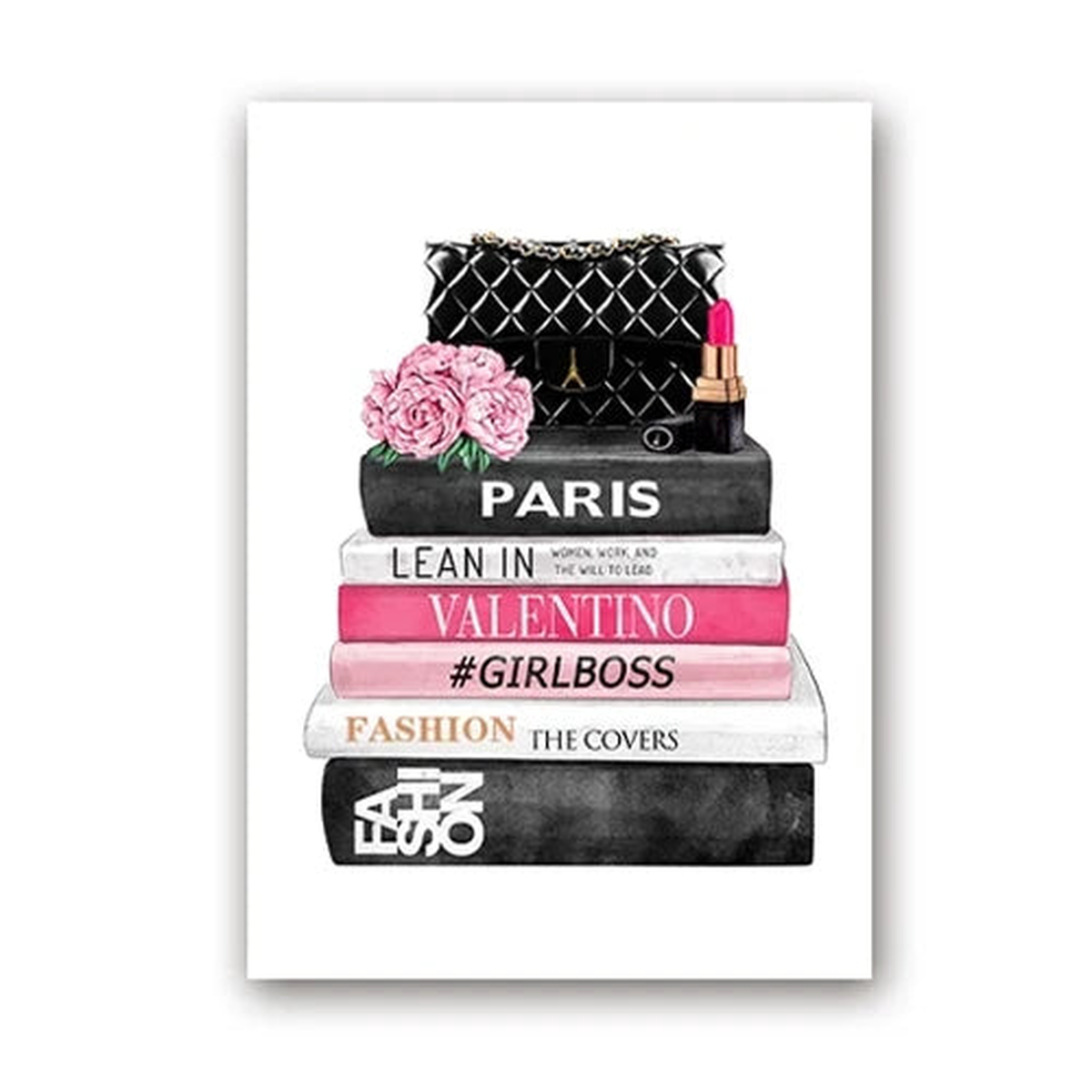 Fashion Magazine Wall Art Prints High Heels and Lipstick Modern Picture Poster Pink Flower Canvas Painting Girls Room Home Decor - PH4540 | 20x25 cm No Frame