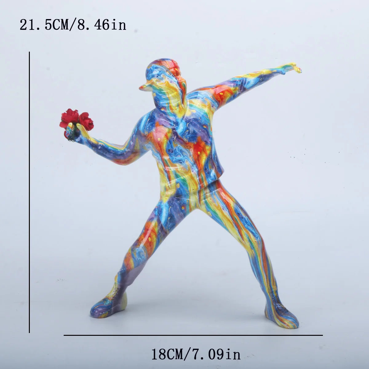 1pc Colorful Balloon Man Throwing Flowers Sculpture, Modern Resin Decor Peace Statue with Love Pattern - Dstar