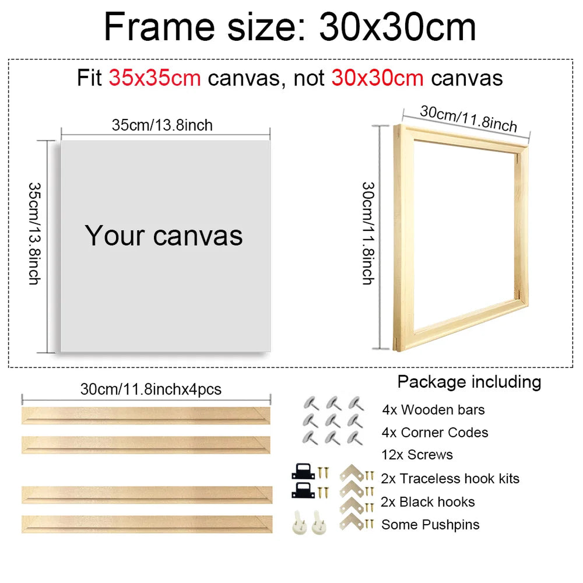 Decorative Natural Wooden Picture Frames Large Size Wall Canvas Frame 50X70 60X90 70X100 Frame for Pictures Posters Wall Frame - 30x30cm