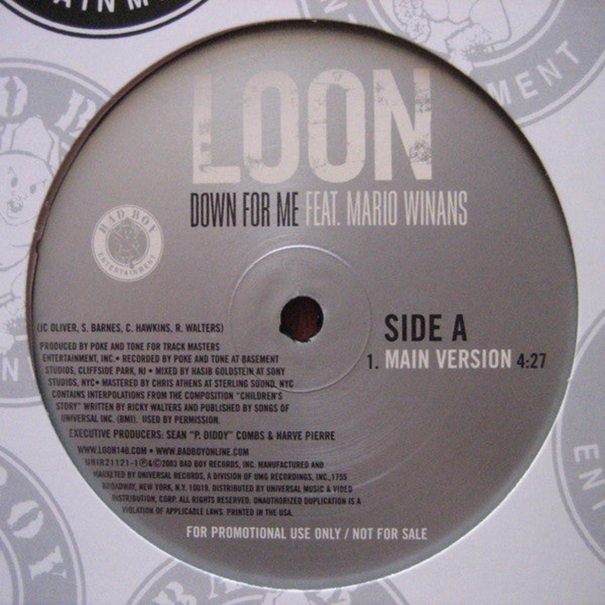 Loon Featuring Mario Winans - Down For Me (12", Promo) (VG+)
