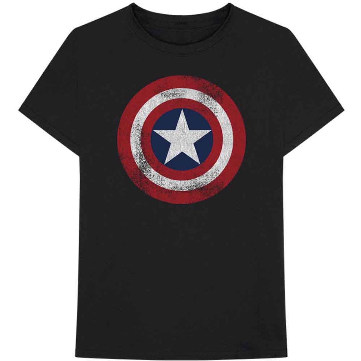 Marvel Comics Captain America Distressed Shield - Black | 2XL