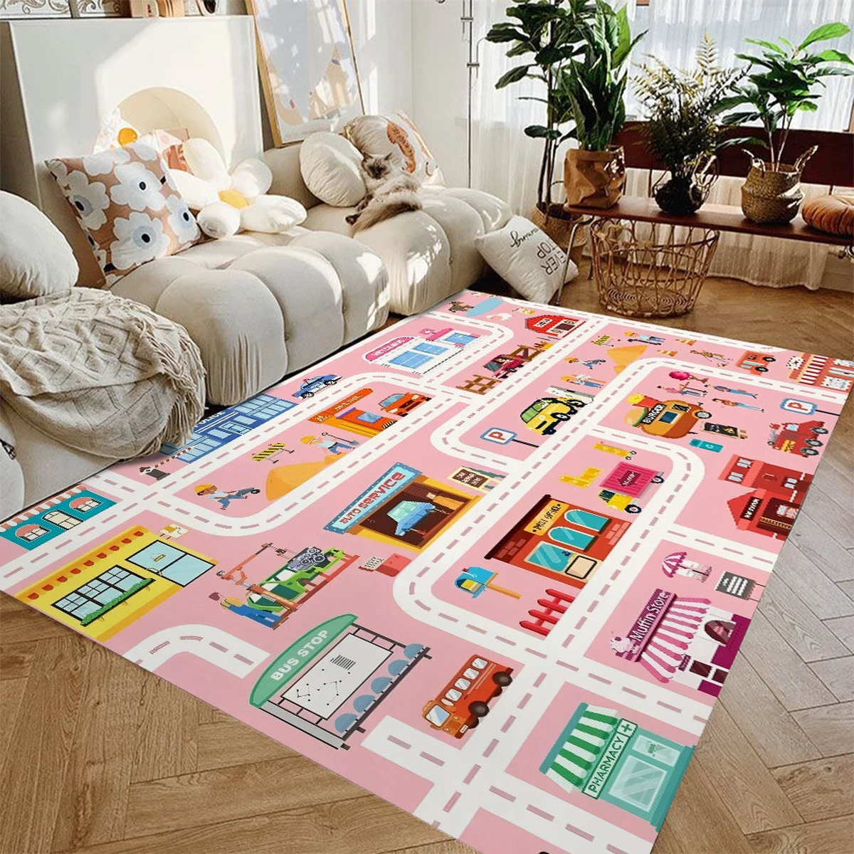 Car Play Mat for Boys and Girls Highway City Traffic-Themed Rugs for Kids Toy Cars Kids Rugs for Playroom Non-Slip Kids Play Rug - 2 | 80x120cm