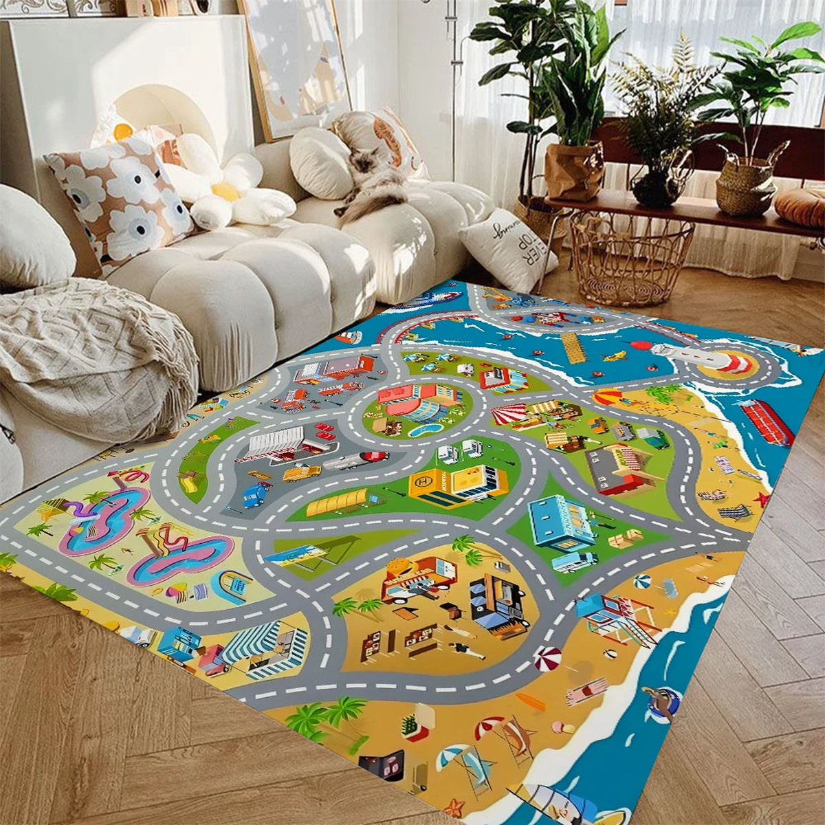 Car Play Mat for Boys and Girls Highway City Traffic-Themed Rugs for Kids Toy Cars Kids Rugs for Playroom Non-Slip Kids Play Rug - 4 | 80x120cm