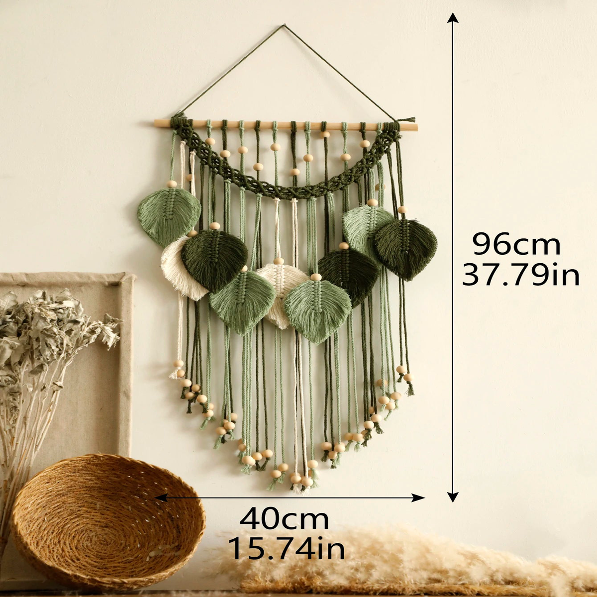Multicolor Leaves Tapestry Boho Hand Woven Macrame With Wooden Beads Crafts Wall Hanging Nordic Home Decoration Mother Day Gift - KK036-M01648